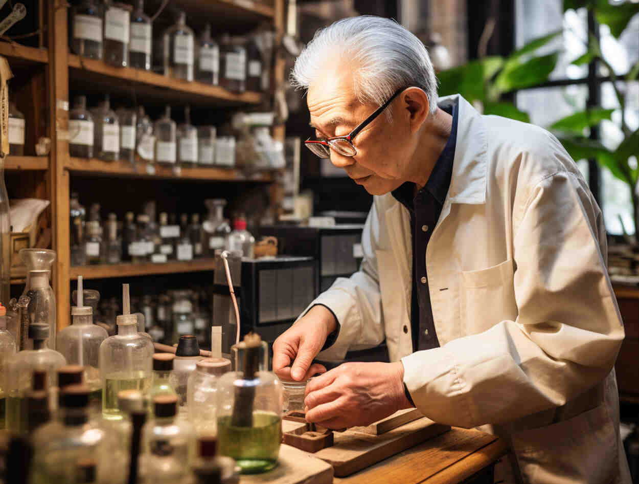 A Japanese specialist in a laboratory